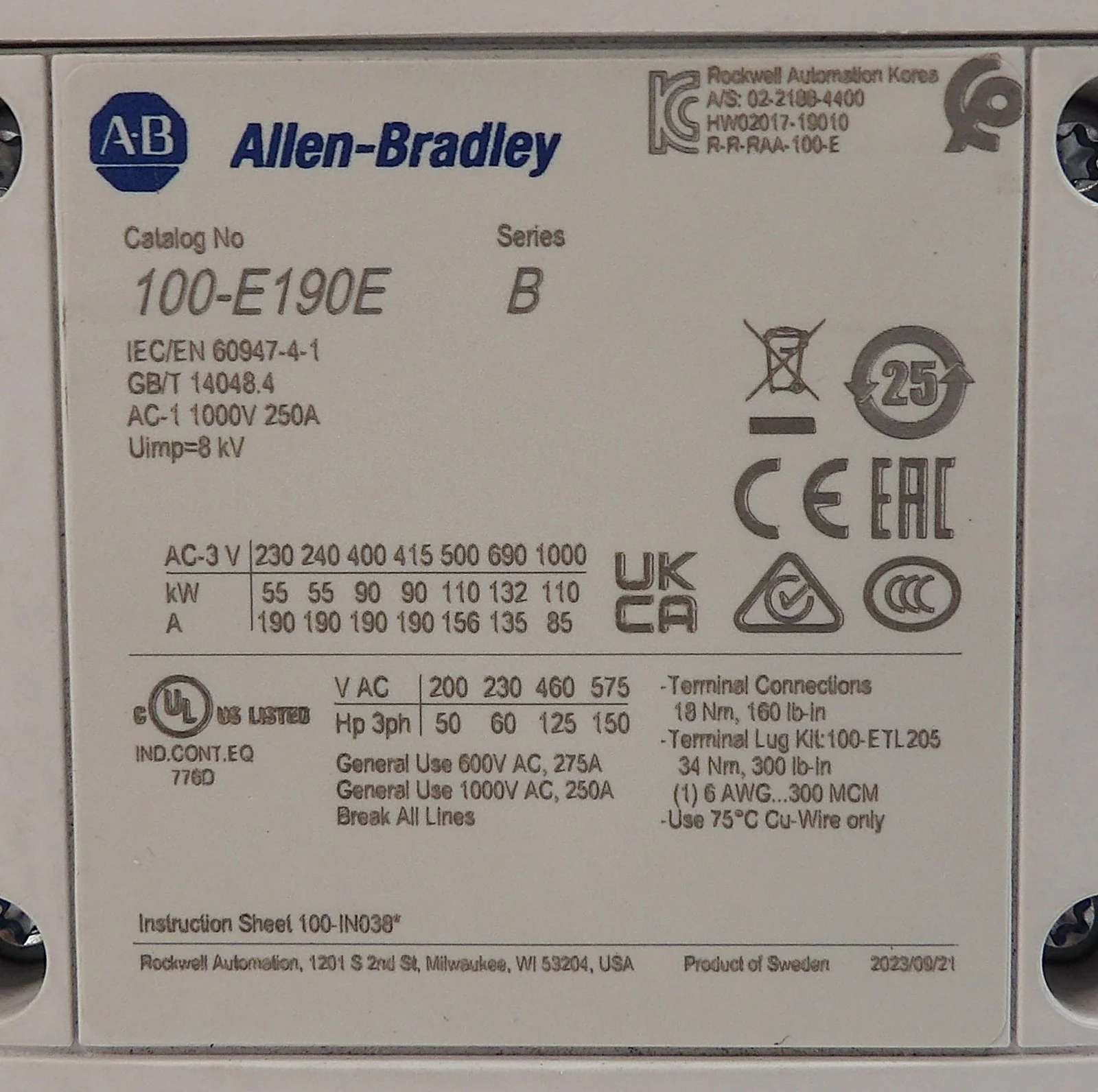 AB Allen-Bradley 100-E190E 3-Pole Contactor Series A Lot of 2 Working - Image 19