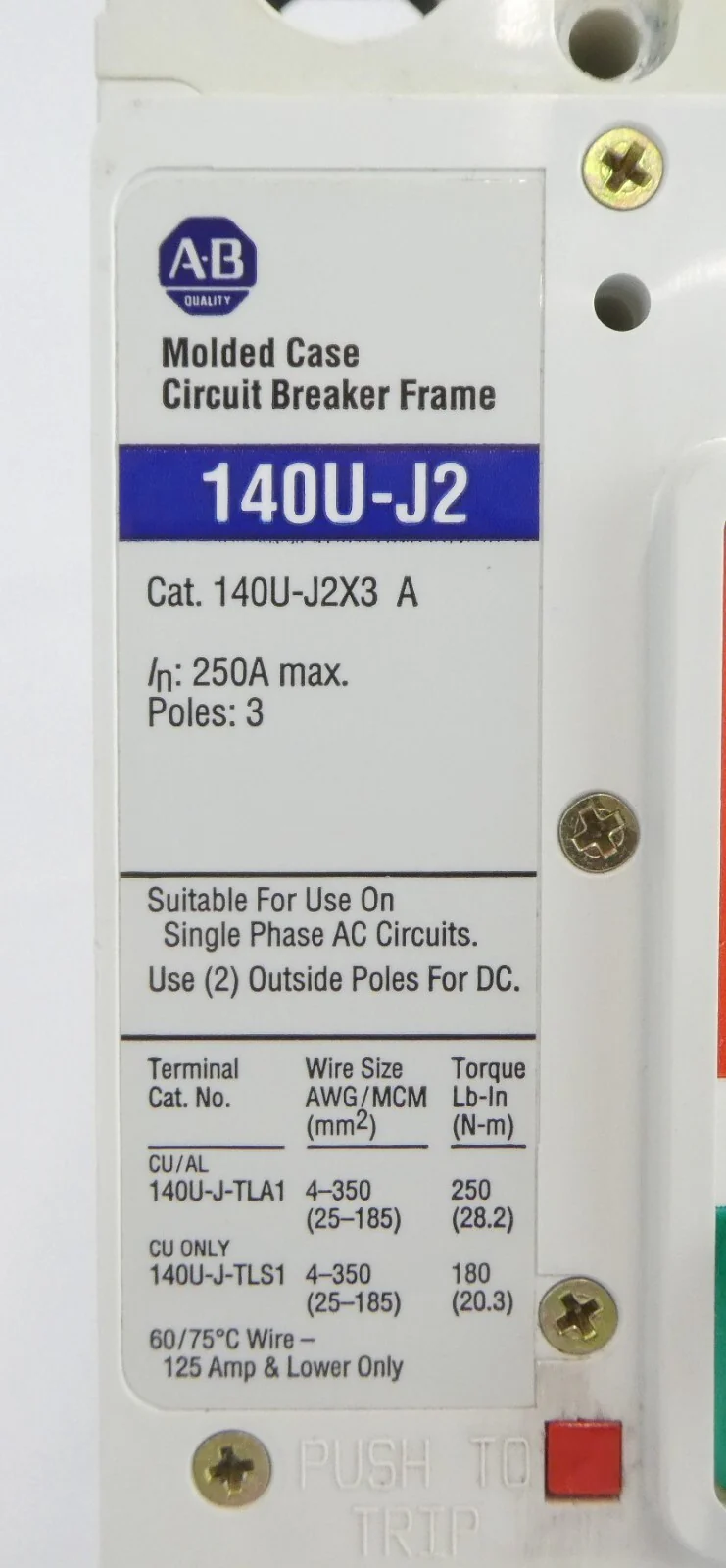 AB Allen-Bradley 140U-J2D3-D15 Circuit Breaker ELJBN3150W Working - Image 9