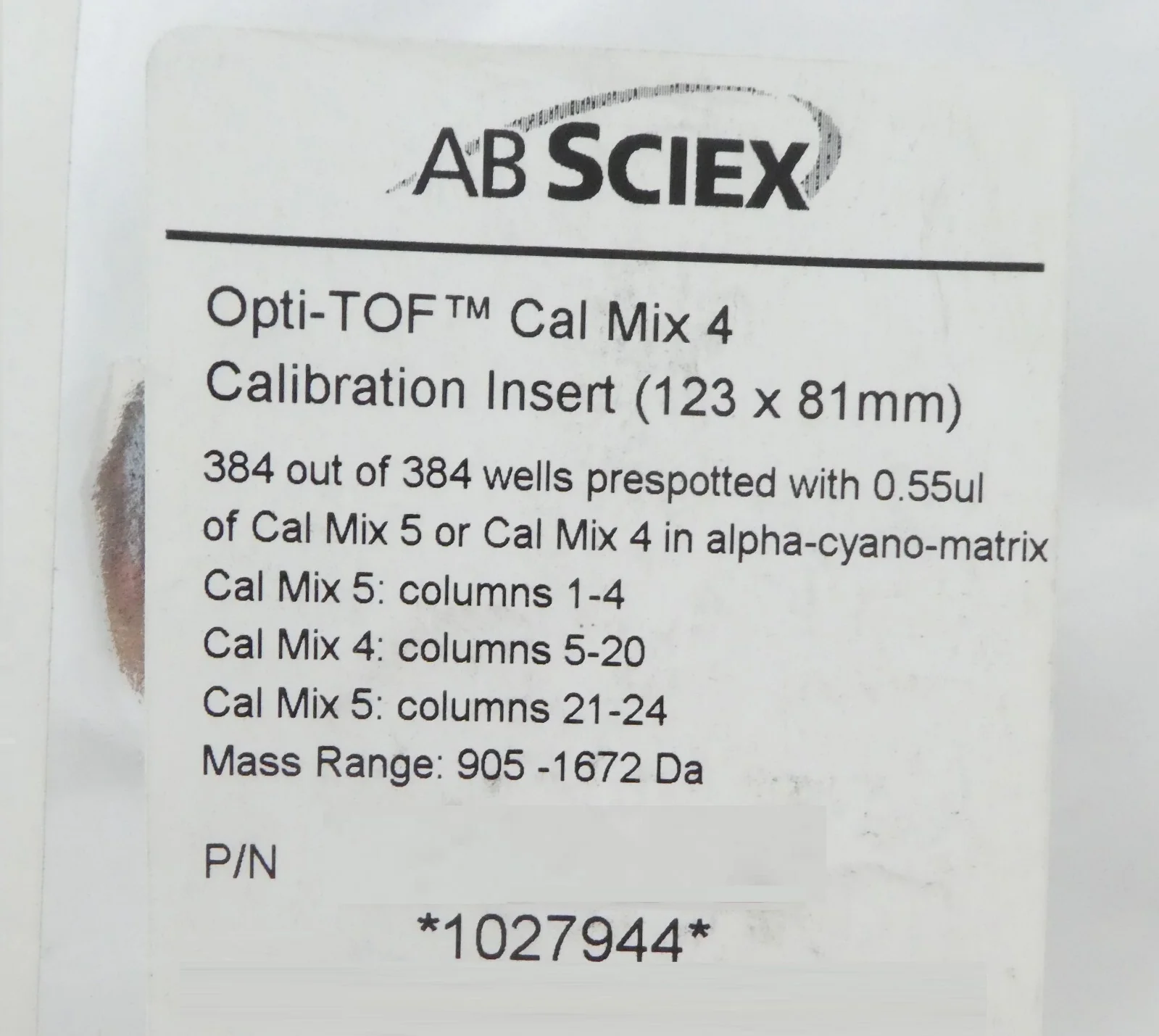 AB Sciex 1027944 Kit Insert Opti-TOFTM CAL Mixture 4 Calibrate Spectrometer New - Image 7