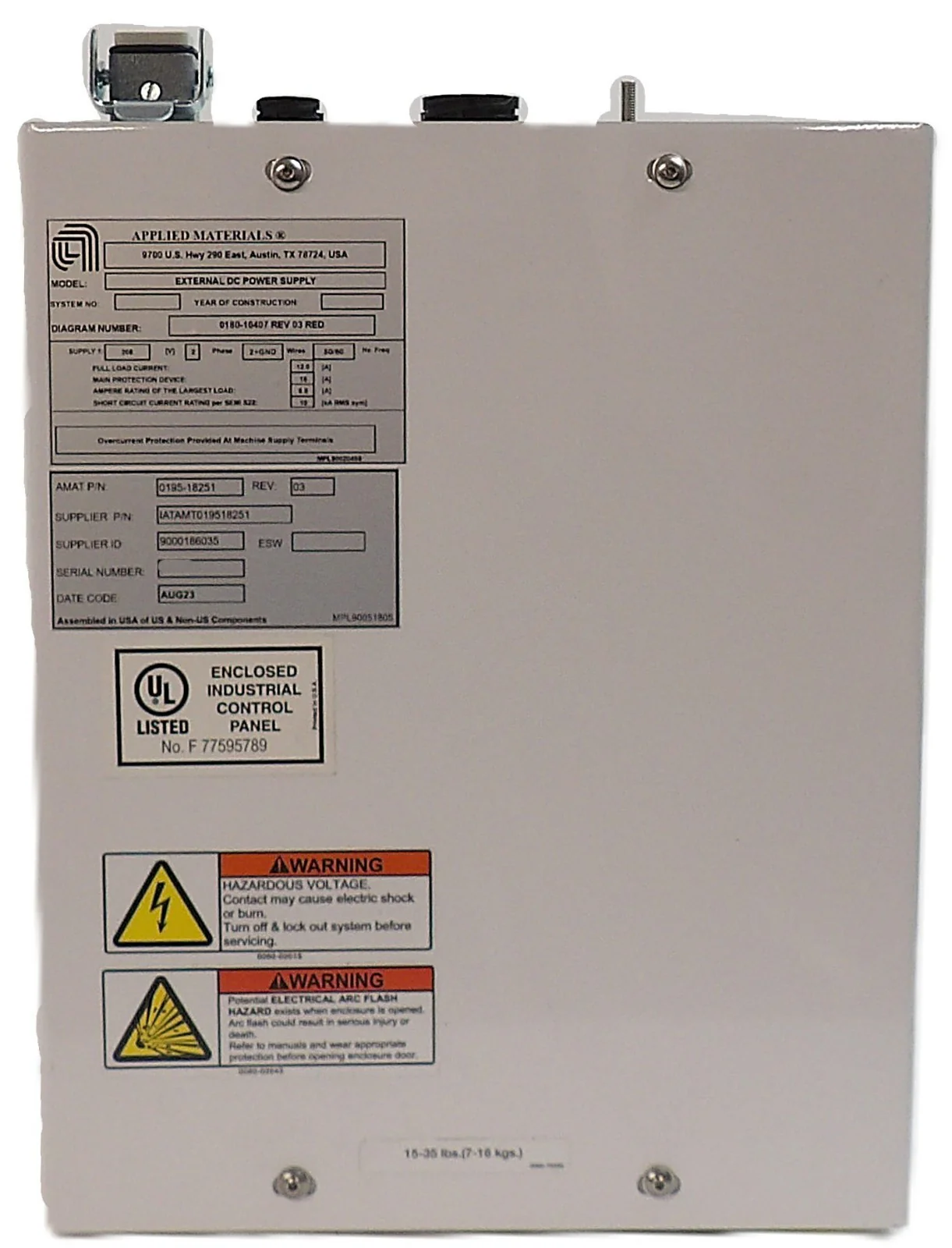 AMAT Applied Materials 0195-18251 External DC Power Supply Refurbished