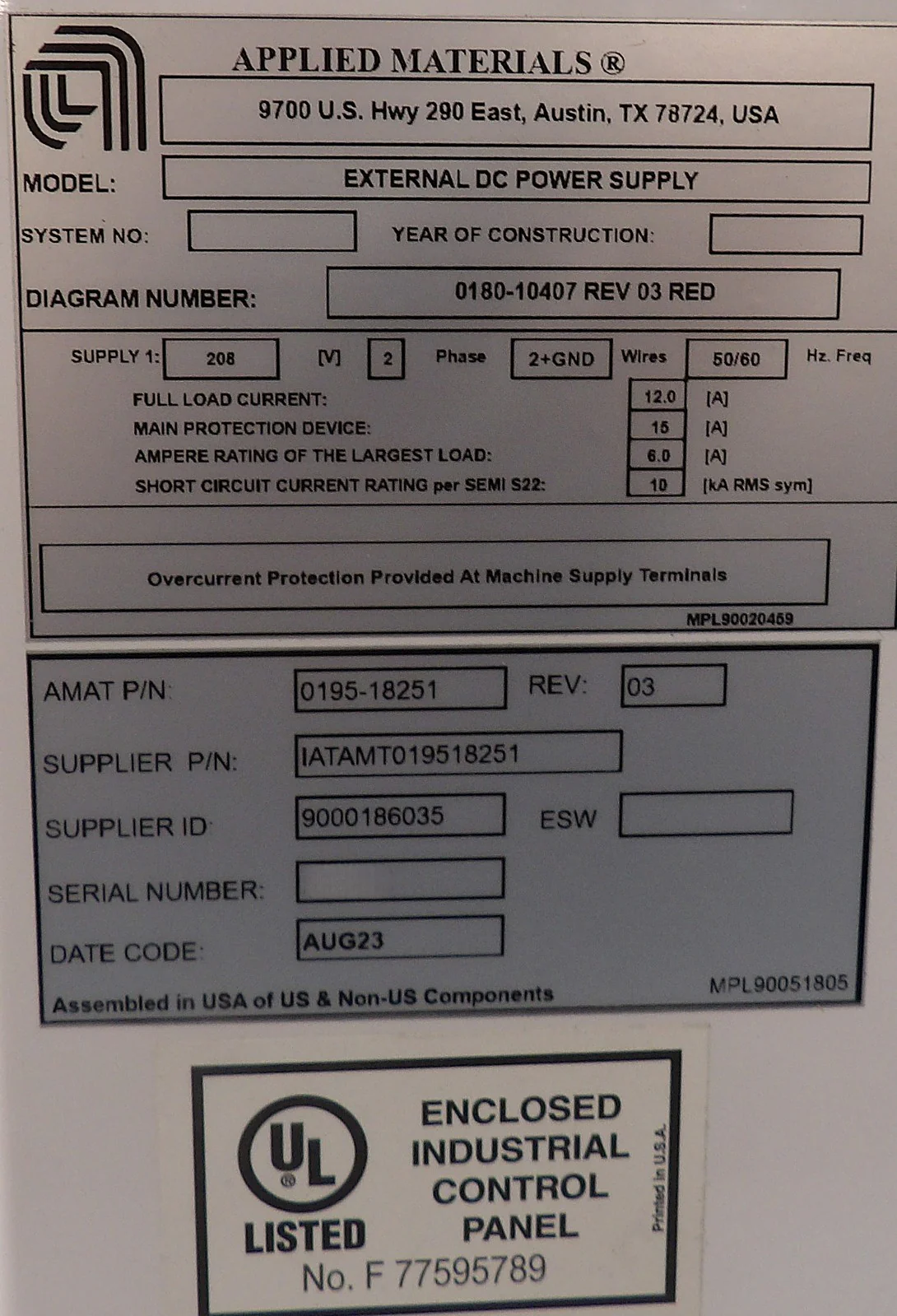 AMAT Applied Materials 0195-18251 External DC Power Supply Refurbished - Image 8