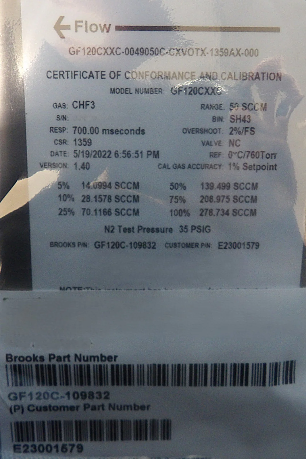 Brooks Instrument GF120C-109832 Mass Flow Controller MFC 50 SCCM CHF3 New - Image 9