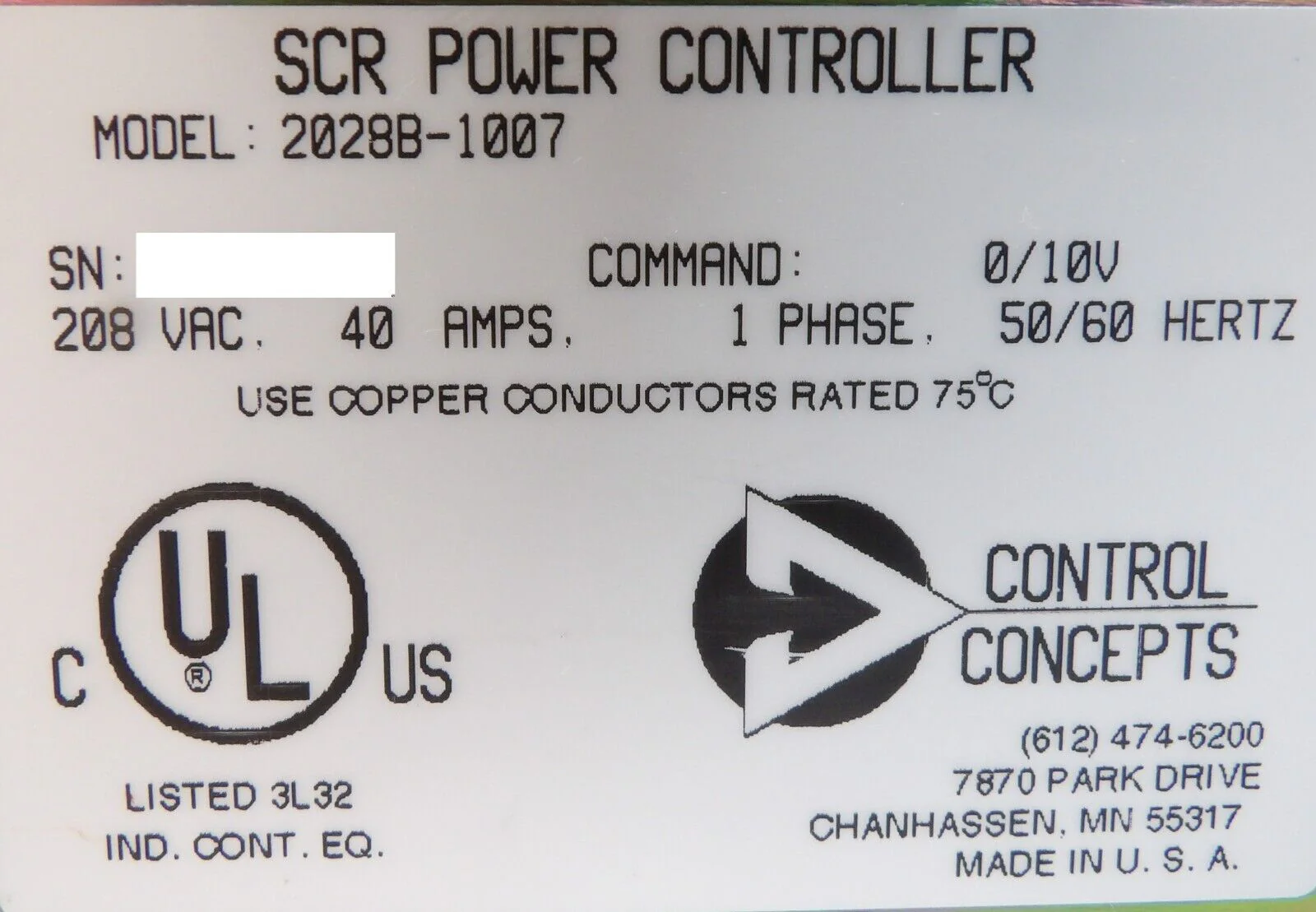Control Concepts 2028B-1007 SCR Power Controller Module Working Surplus - Image 7