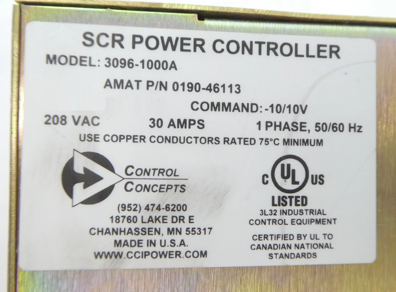 Control Concepts 3096-1000A SCR Power Controller AMAT 0190-46113 Working Surplus - Image 11