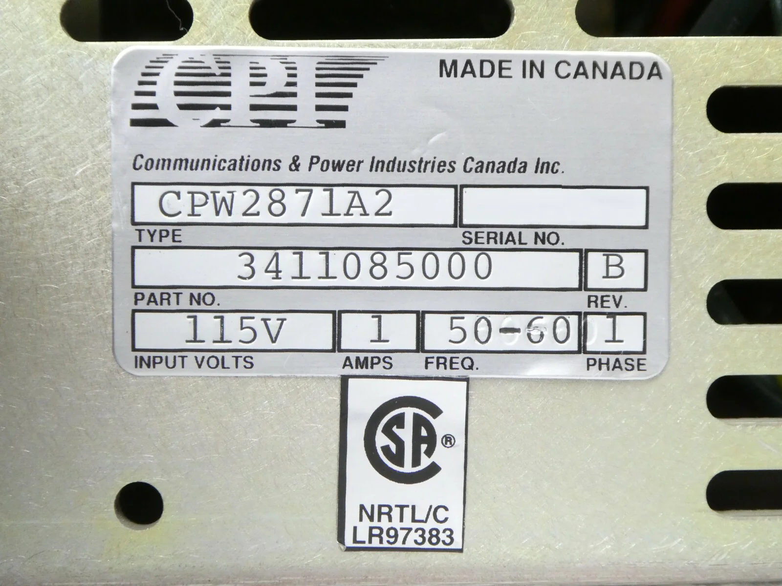 CPI Communications & Power 3411085000 Power Supply CPW2871A2 AMAT Bent Working - Image 9
