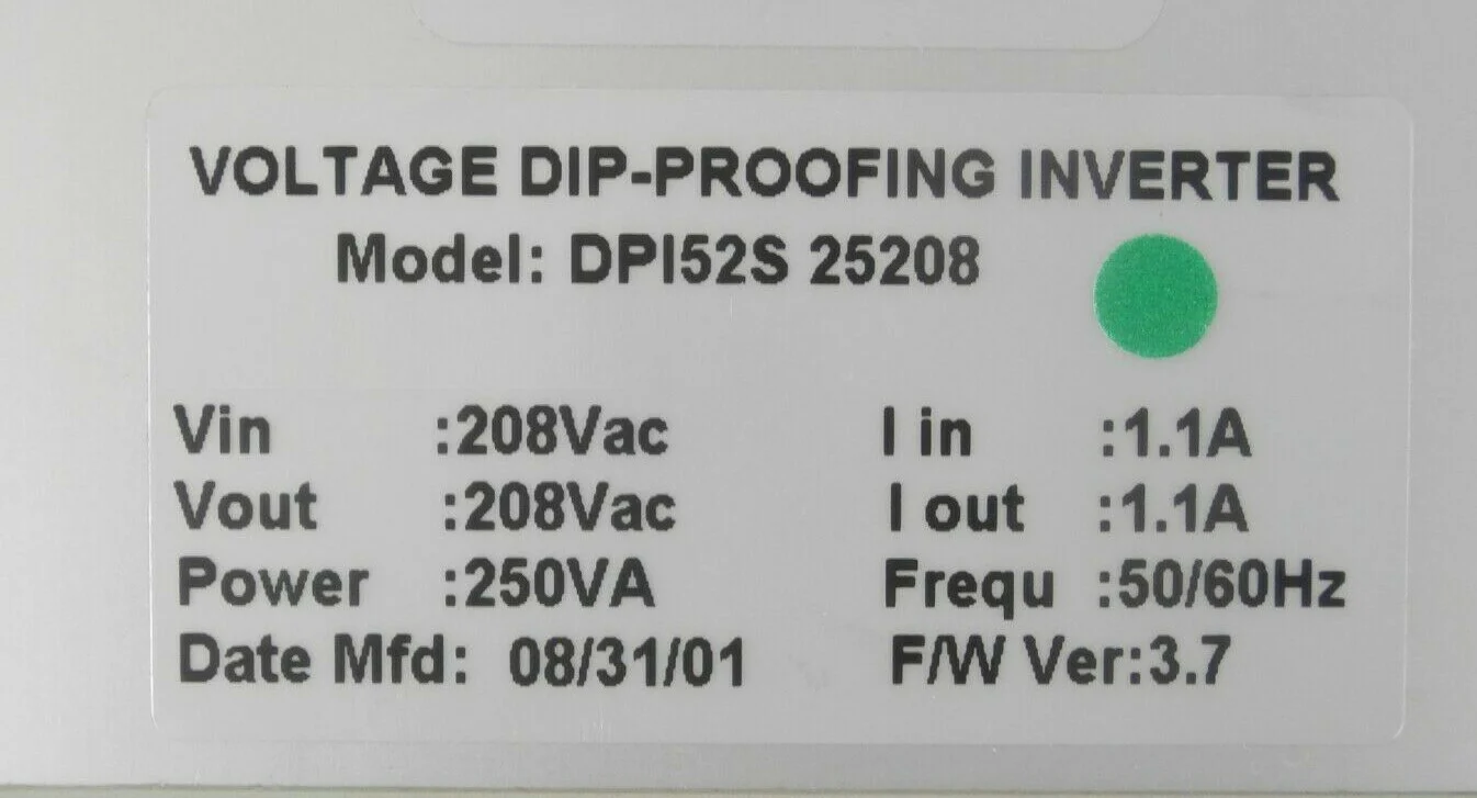 DIP Proofing Technologies DPI52S 25208 Voltage Dip-Proofing Inverter New Spare - Image 8