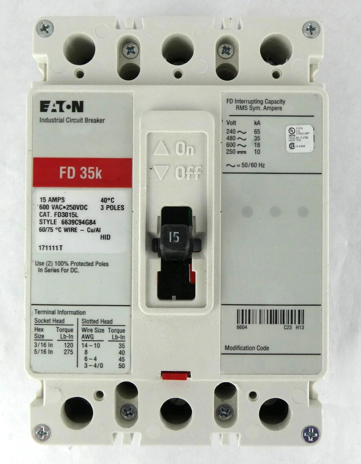 Eaton 6639C94G84 Circuit Breaker FD3015L Reseller Lot of 2 Working - Image 2