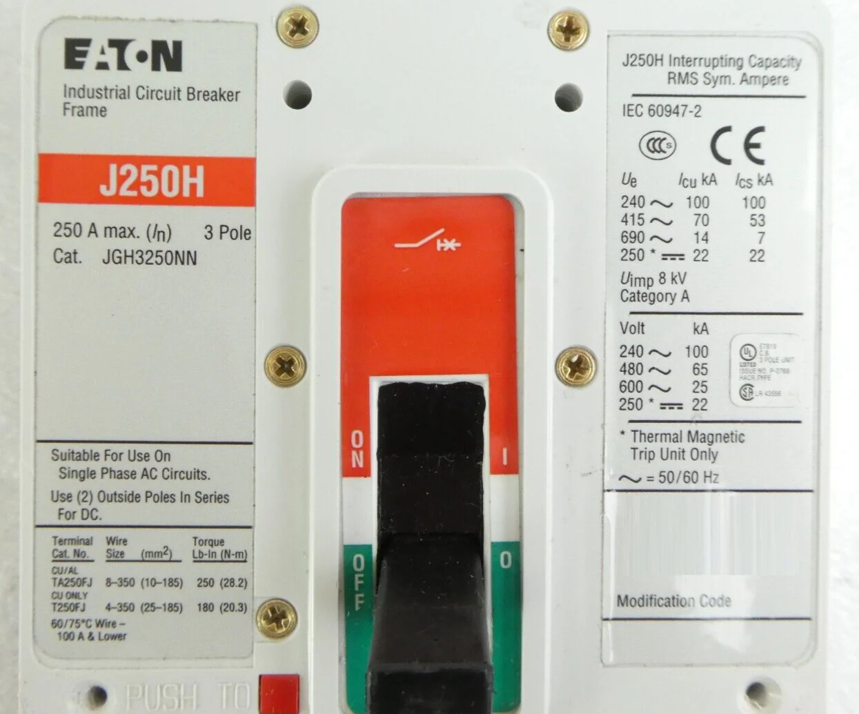 Eaton JGH3250NN 3 Pole Industrial Circuit Breaker J250H ELJBN3250W Working - Image 10