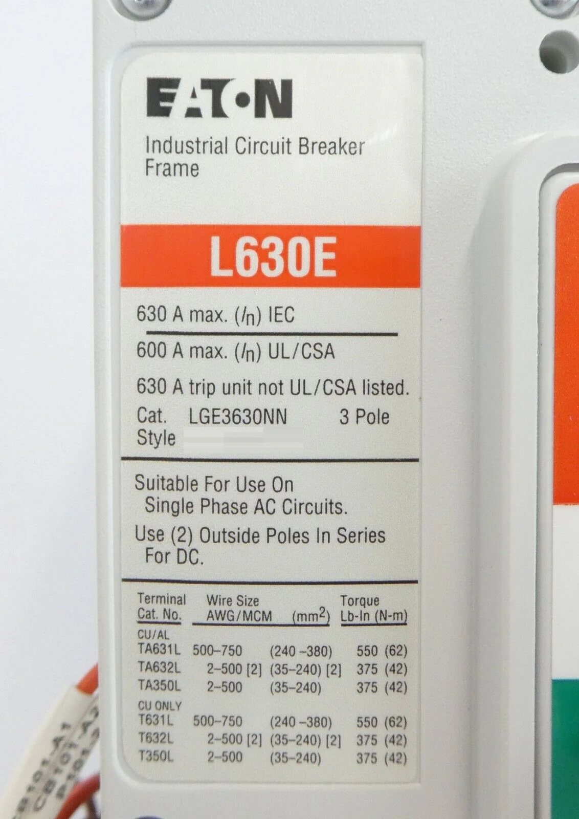 Eaton LGE3630NN 3 Pole Industrial Circuit Breaker L630E ELLBN3400W Working - Image 15
