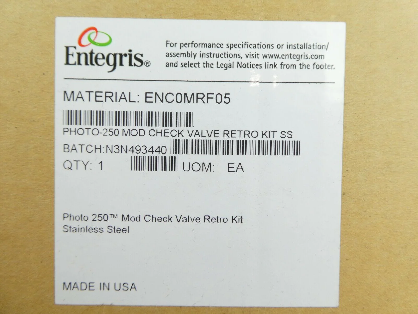 Entegris ENC0MRF05 SS Modular Check Valve Retrofit Kit Photo-250 New Surplus - Image 12