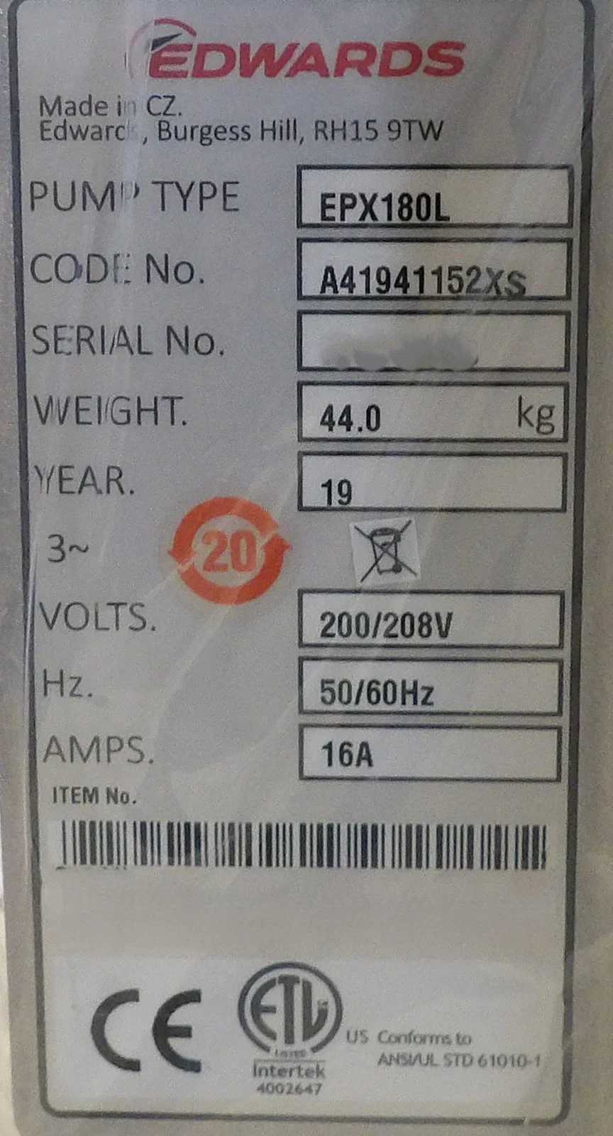 EPX180L Edwards A41941152XS High Vacuum Dry Pump 500679690 OEM Refurbished - Image 10