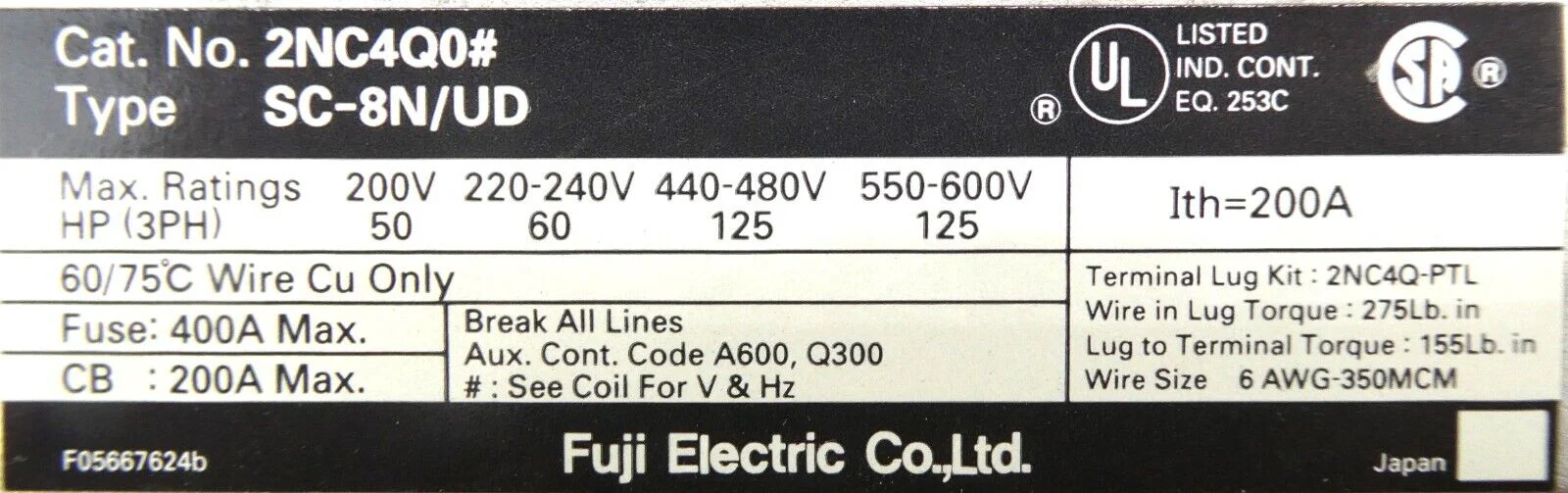 Fuji Electric SC-8N/UD Magnetic Contractor 2NC4QO# Reseller Lot of 2 Working - Image 9