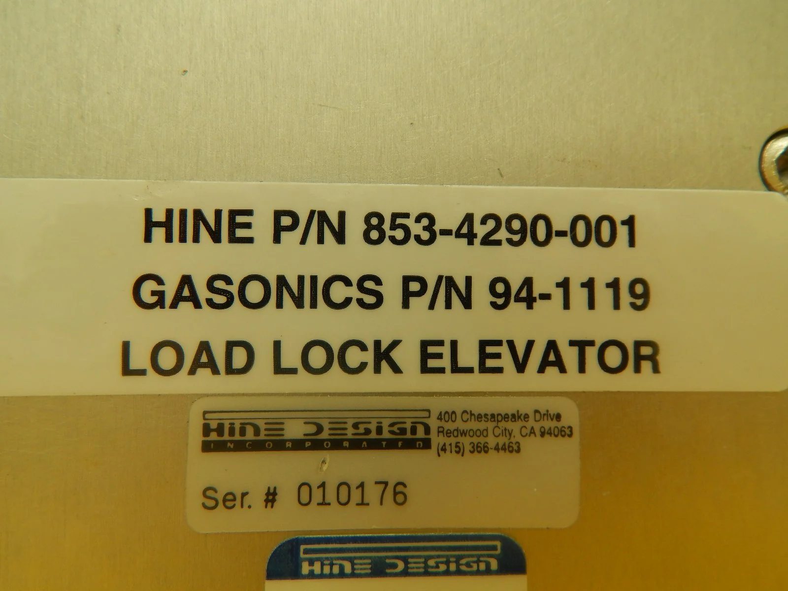 Hine Design 853-4290-001 Load Lock Elevator GaSonics 94-1119 810-2140-005A Used - Image 8