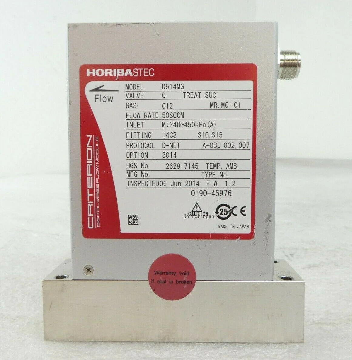 Horiba STEC D514MG Mass Flow Controller MFC AMAT 0190-45976 Working Surplus - Image 3