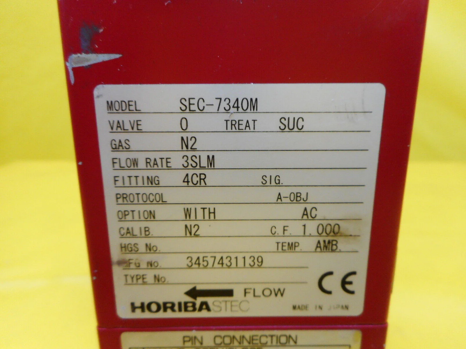Horiba STEC SEC-7340M MFC Mass Flow Controller SEC-7340 3 SLM N2 Used Working - Image 3