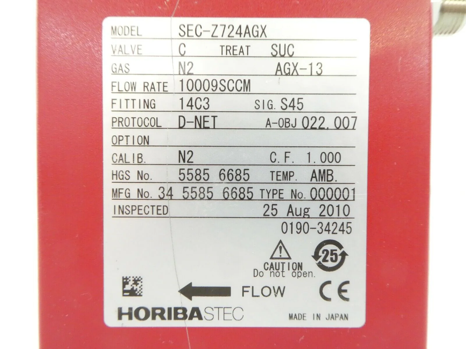 Horiba STEC SEC-Z724AGX Mass Flow Controller MFC AMAT 0190-34245 Working Surplus - Image 10