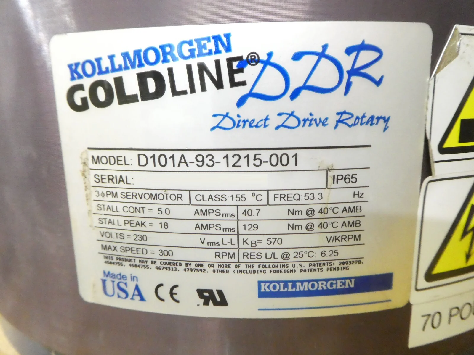 Kollmorgen D101A-93-1215-001 Spindle Motor GOLDLINE DDR AMAT Working Surplus - Image 8