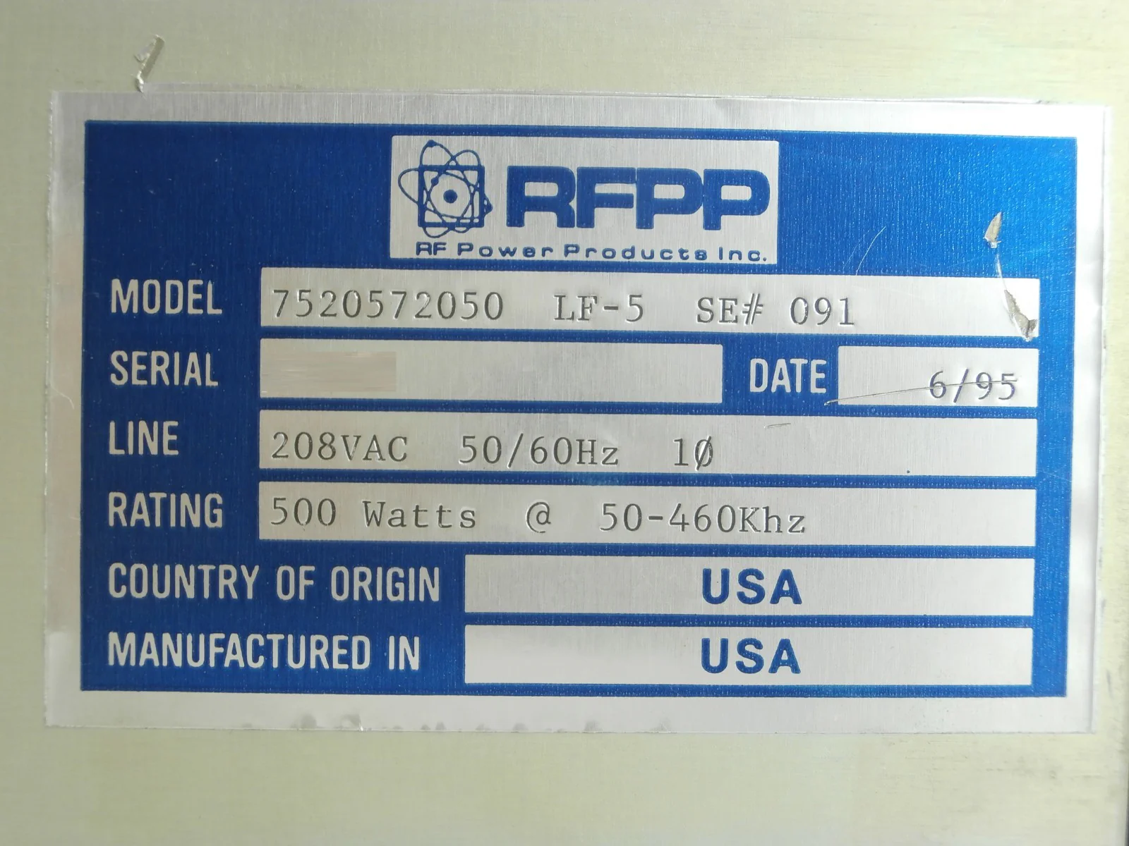 LF-5 RFPP RF Power Products 7520572050 RF Generator Tested Not Working As-Is - Image 8