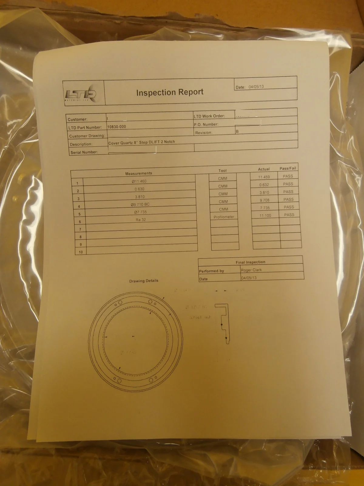 LTD Materials 10830-000 8" Quartz Step Cover Ring DLIFT 2 Notch New - Image 5
