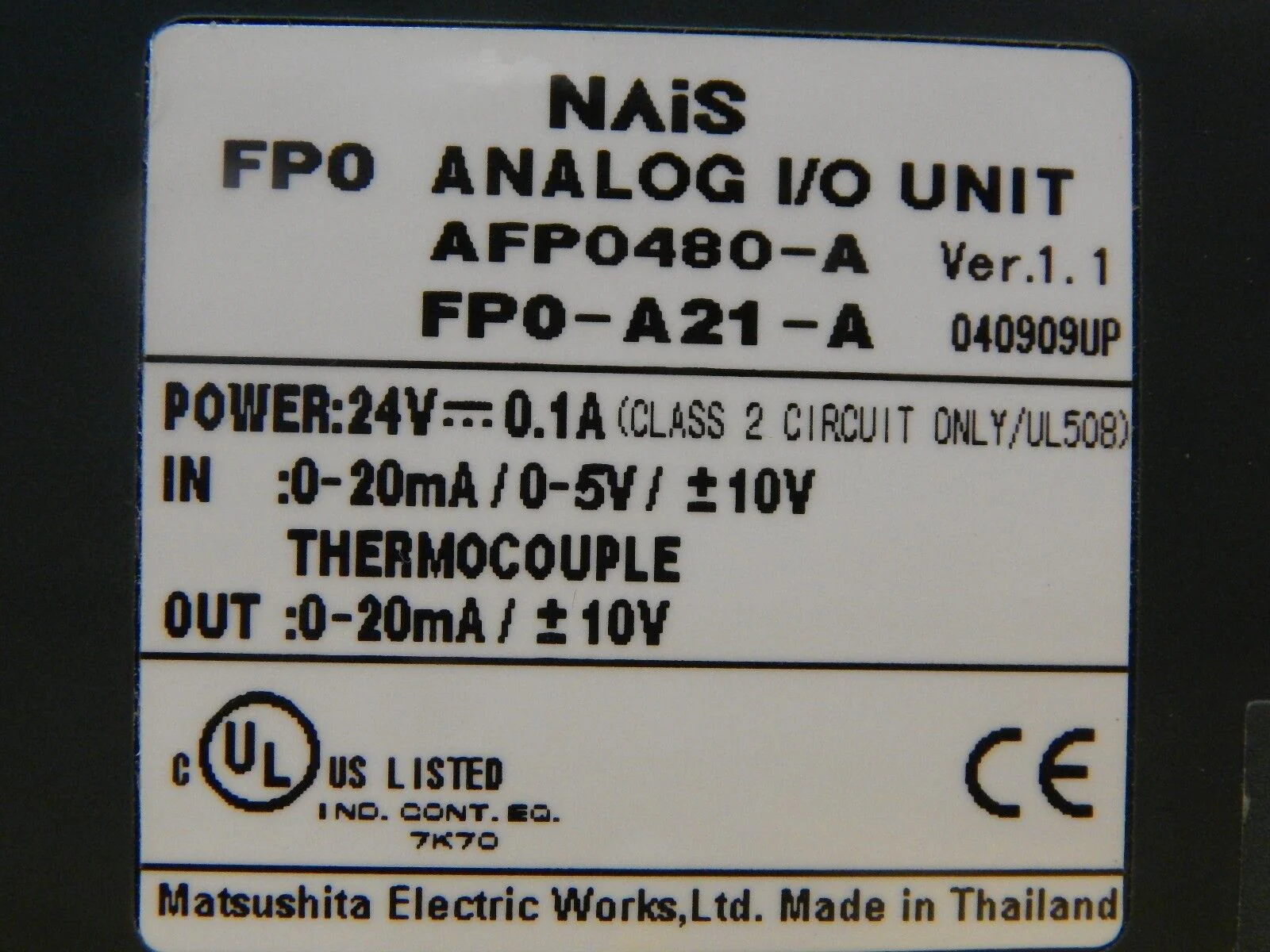 Matsushita NAiS Programmable PLC System FP0-C14 FP0-E16 FP0-A21 Used Working - Image 6