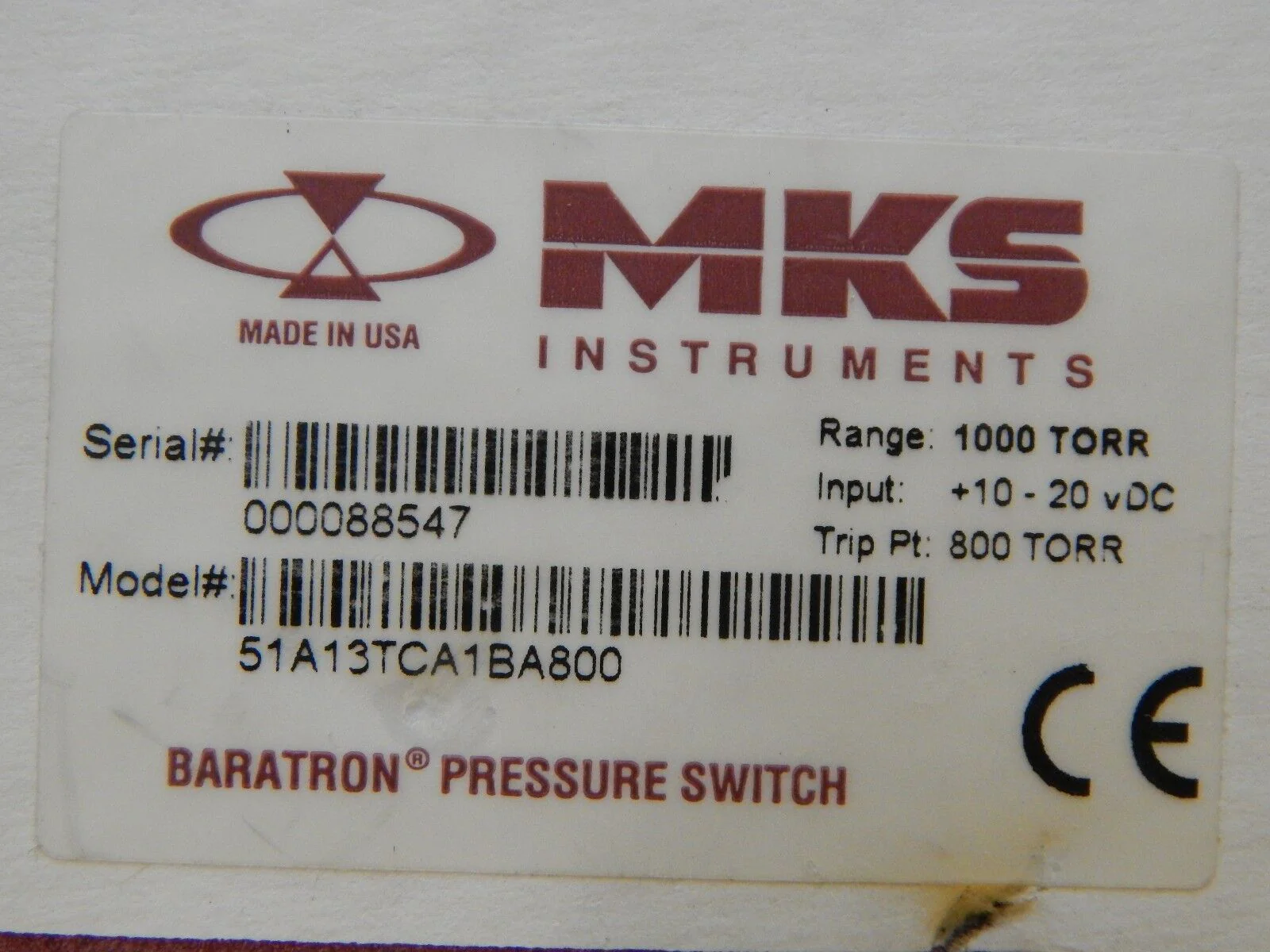 MKS Instruments 51A13TCA1BA800 Mini Baratron Vacuum Pressure Switch New Surplus - Image 6
