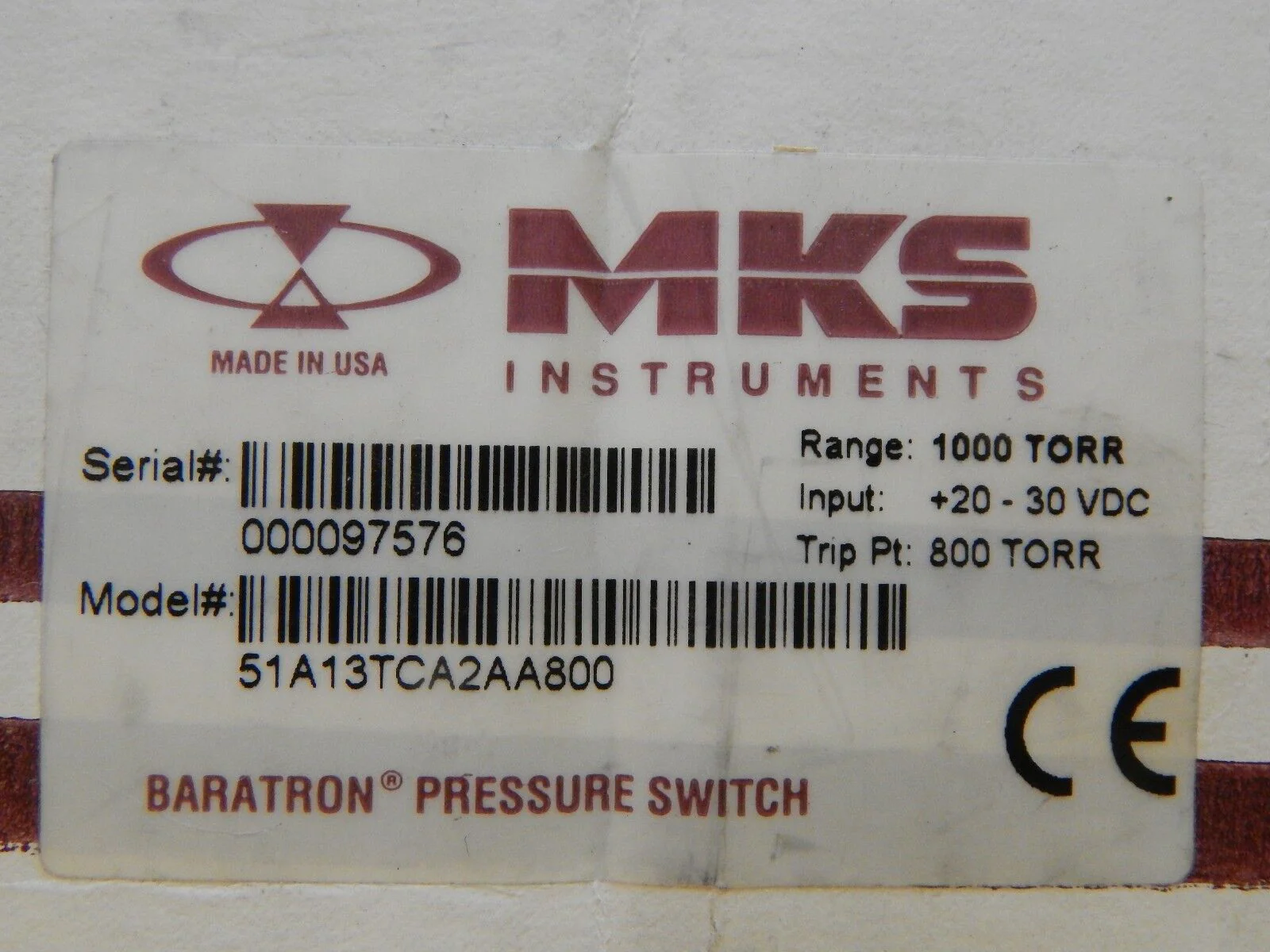 MKS Instruments 51A13TCA2AA800 Mini Baratron Vacuum Pressure Switch New Surplus - Image 6