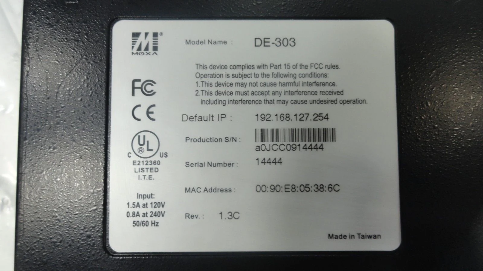 Moxa DE-303 16-Port Server A0JCC0914444 Revision 1.3C Used Working - Image 2