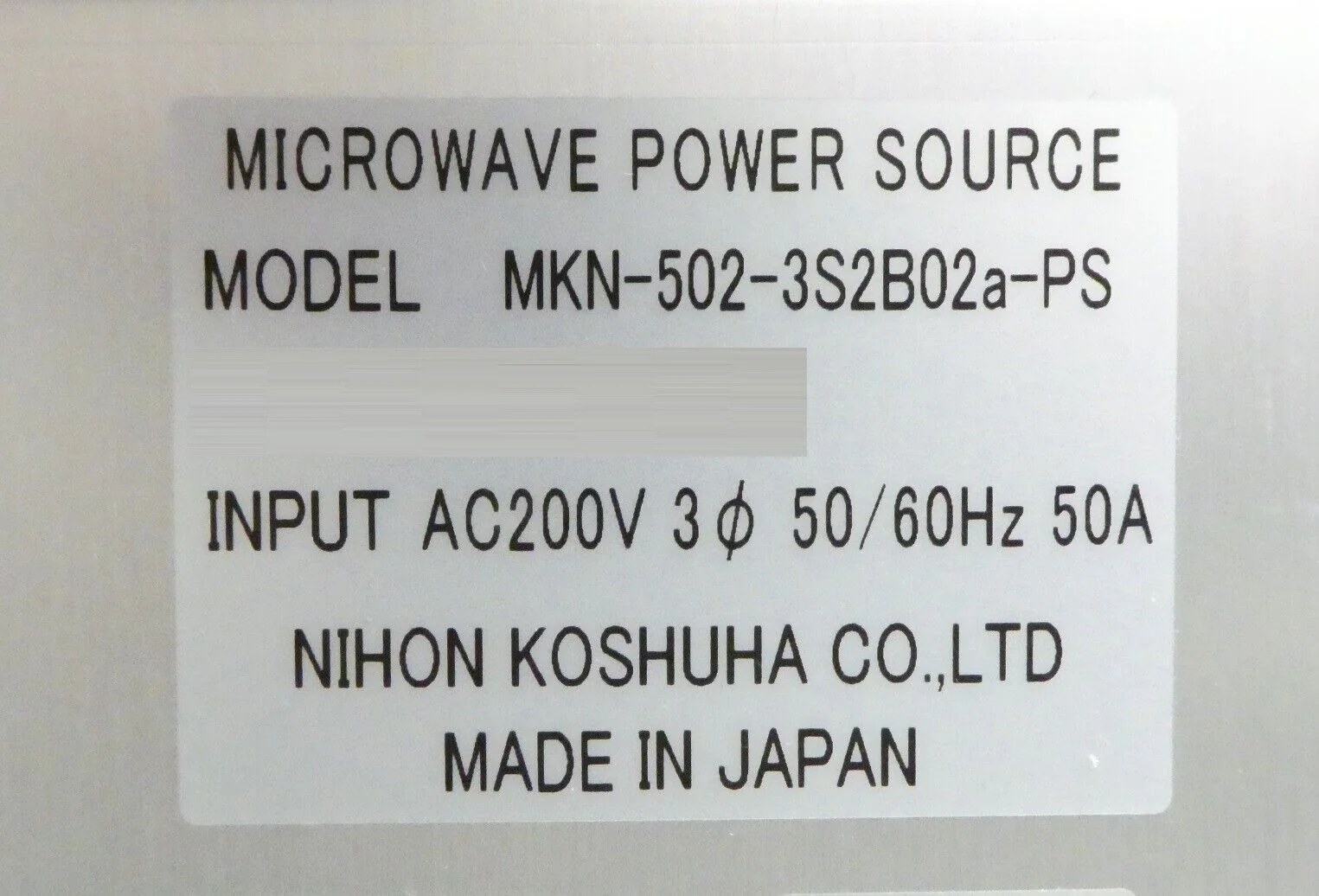 Nihon Koshuha MKN-502-3S2B02a-PS Microwave Power Supply TEL Telius Untested - Image 11