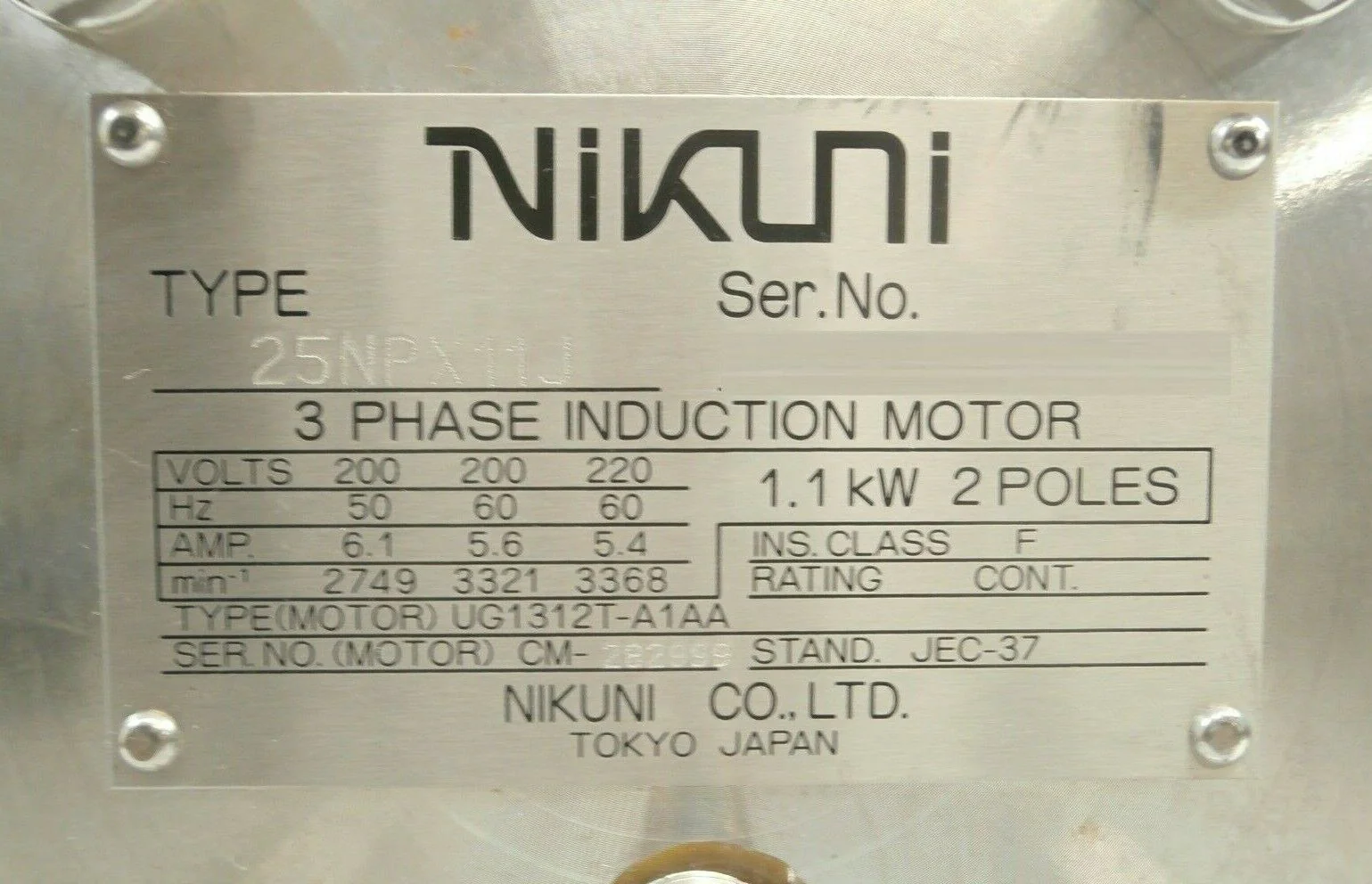 Nikuni 25NPX11J Centrifugal Pump UG1312T-A1AA 3-Phase Induction Motor Working - Image 12