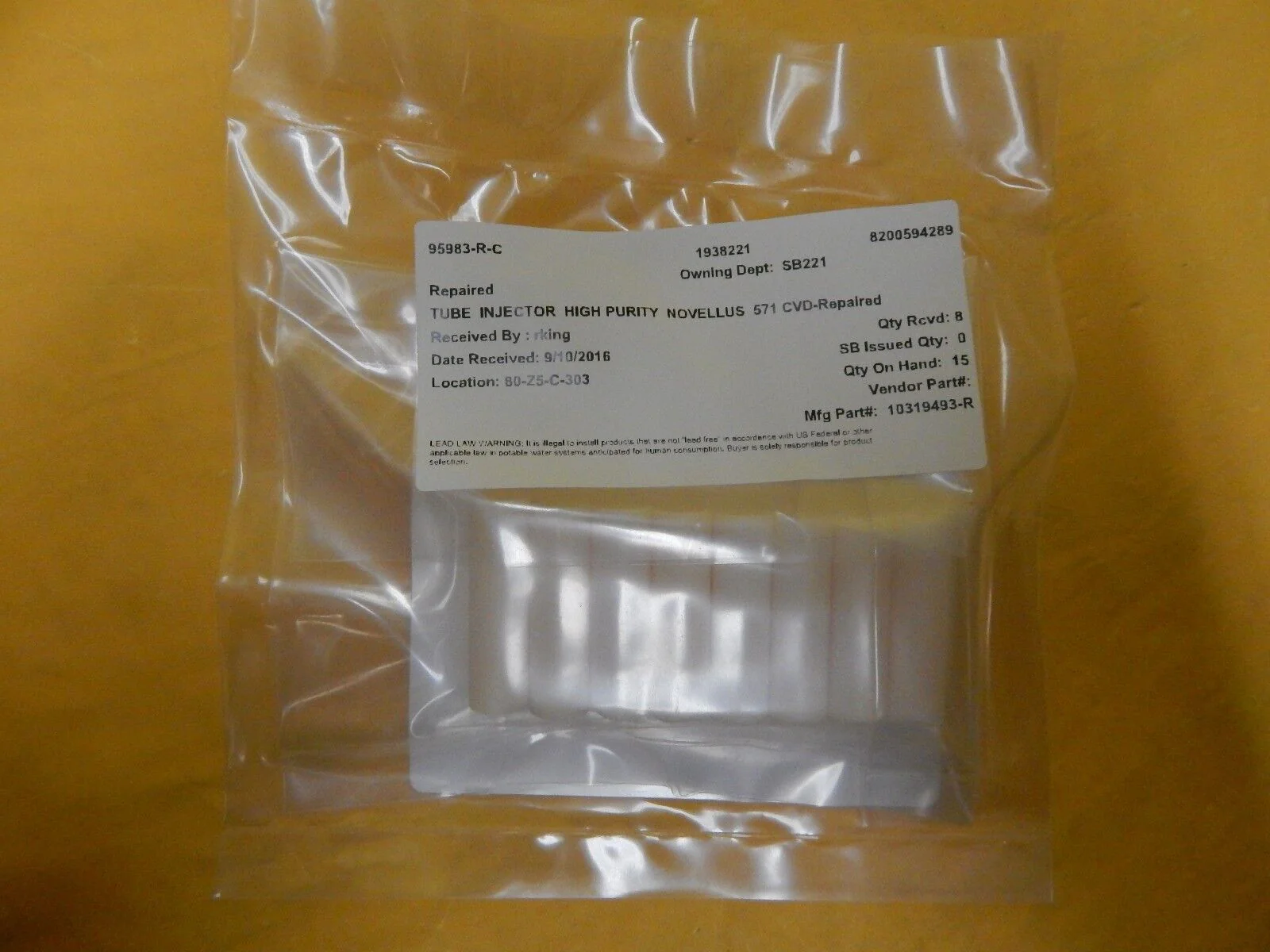 Novellus System 95983-R Injector Tube 571 CVD Reseller Lot of 8 Refurbished - Image 2