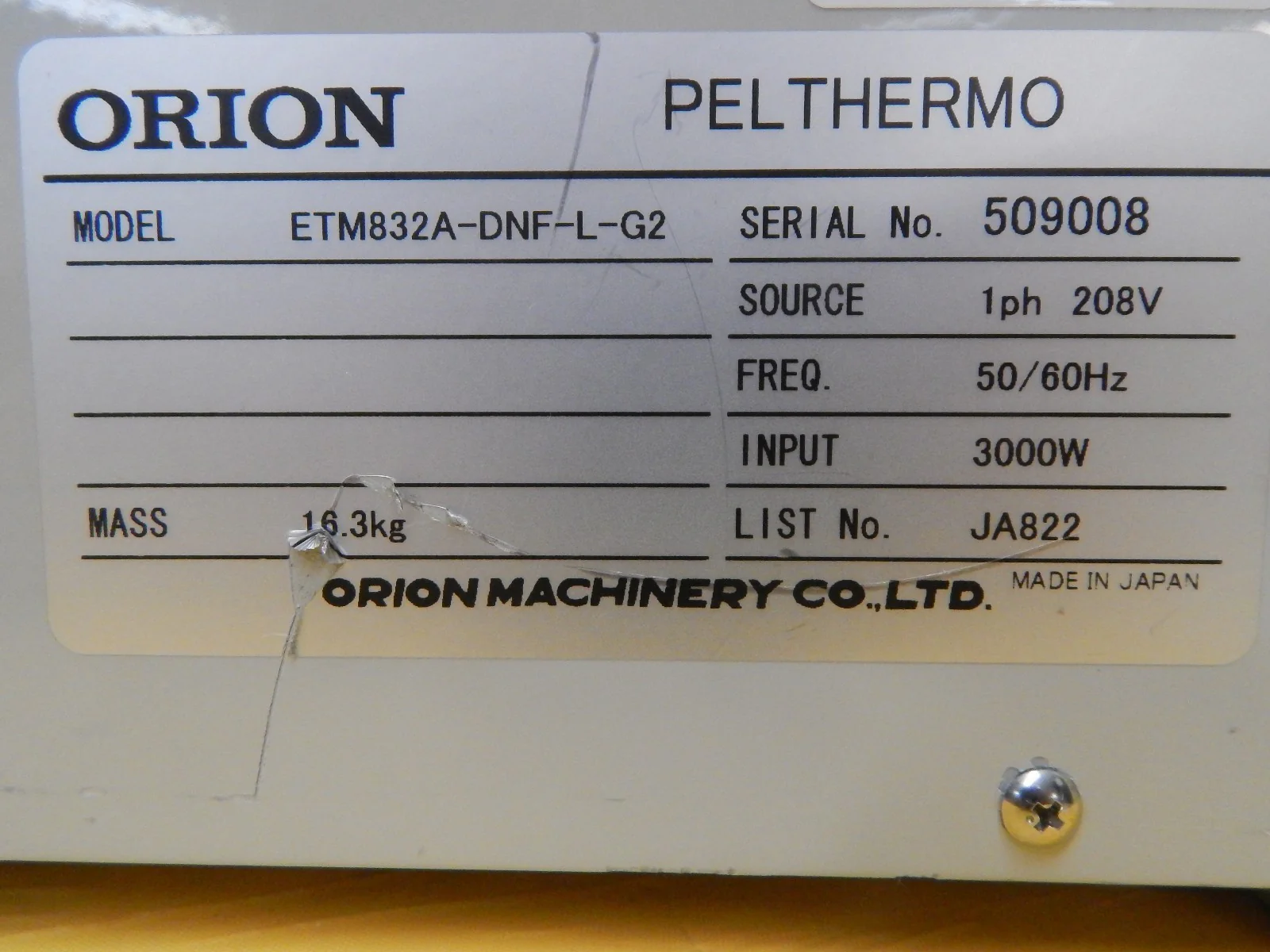Orion Machinery ETM832A-DNF-L-G2 Power Supply PEL THERMO Working Surplus - Image 5