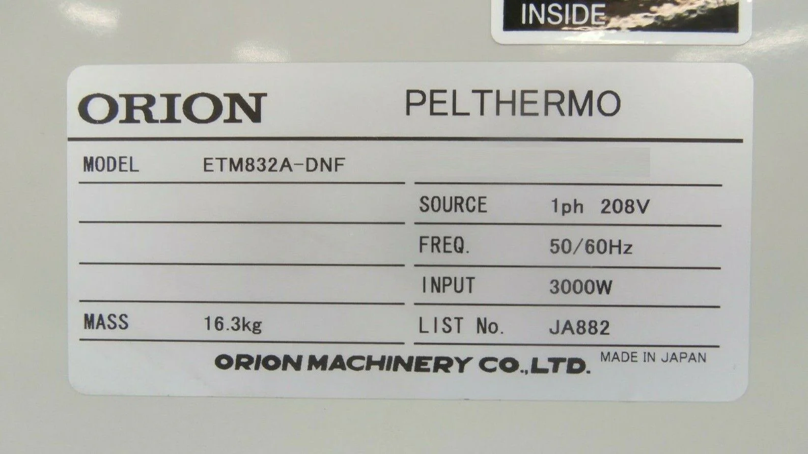 Orion Machinery ETM832A-DNF Power Supply PEL THERMO JA882 Working Surplus - Image 8