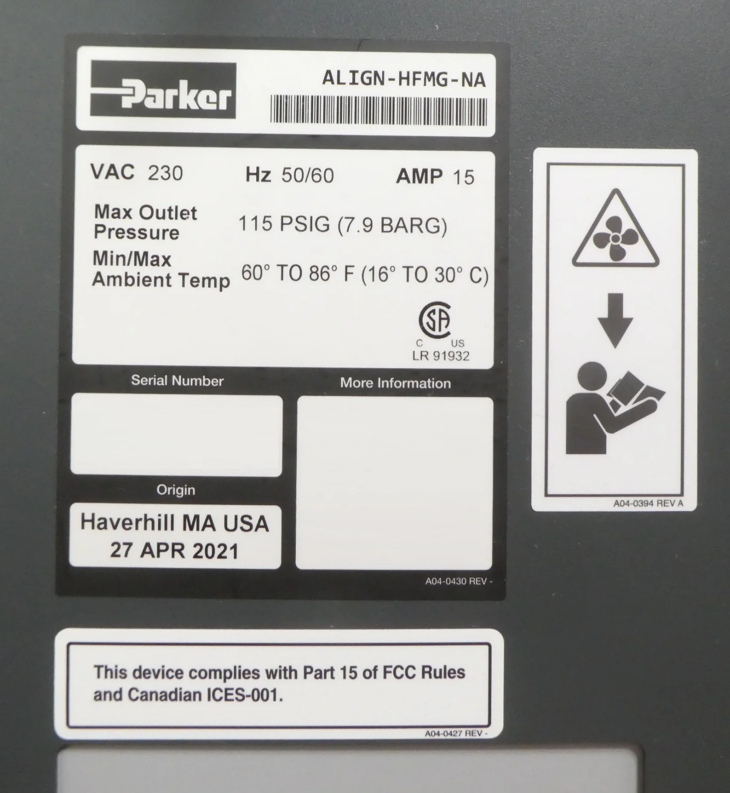 Parker ALIGN-HFMG-NA High-Flow Multi-Gas Generator ALIGN Untested Surplus - Image 33
