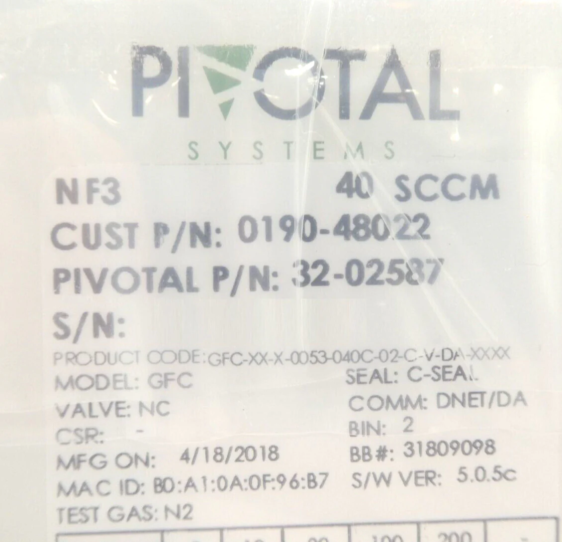Pivotal 32-02587 Mass Flow Controller MFC 40 SCCM NF3 0190-48022 Lot of 3 New - Image 9