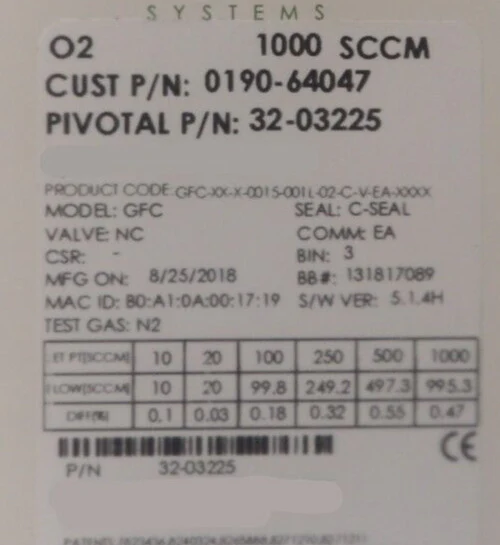 Pivotal 32-03225 Mass Flow Controller MFC 1000 SCCM O2 AMAT 0190-64047 New Spare - Image 7