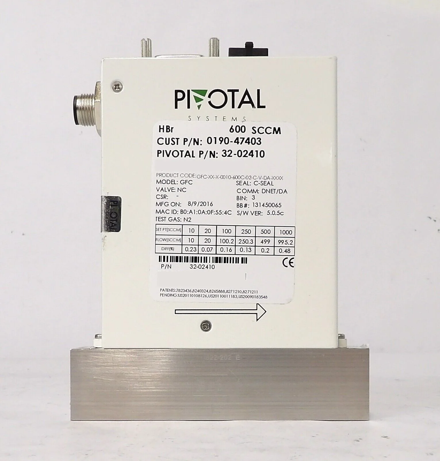Pivotal Systems 32-02410 Mass Flow Controller MFC 600 SCCM HBr New Surplus - Image 3