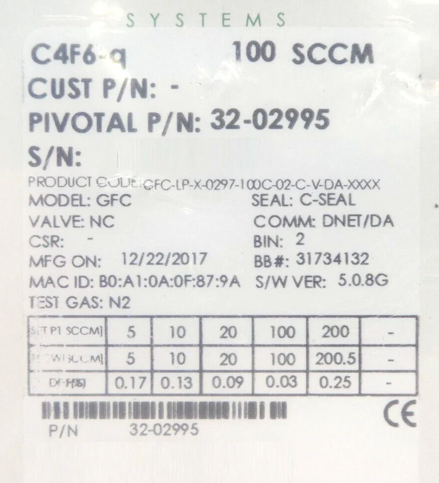 Pivotal Systems 32-02995 Mass Flow Controller MFC 100 SCCM C4F6-q New Surplus - Image 9