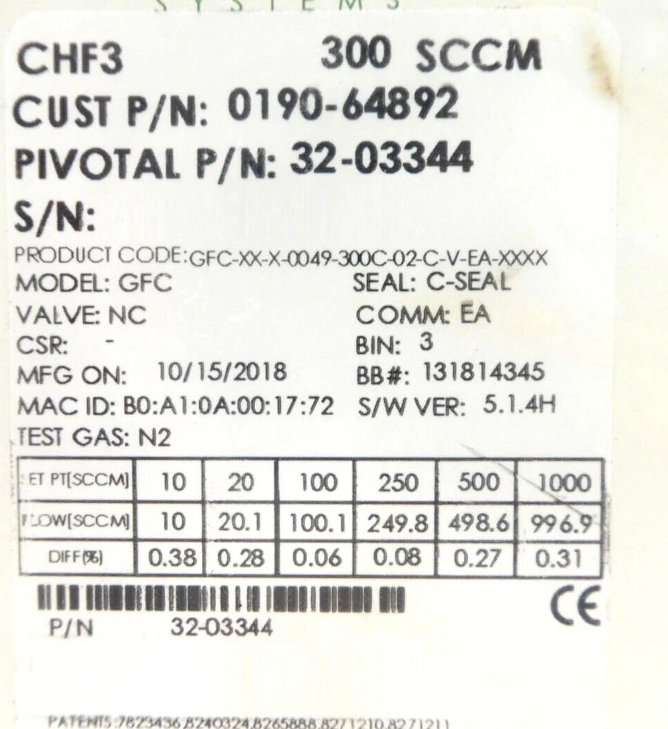 Pivotal Systems 32-03344 Mass Flow Controller MFC 300 SCCM CHF3 0190-64892 New - Image 8