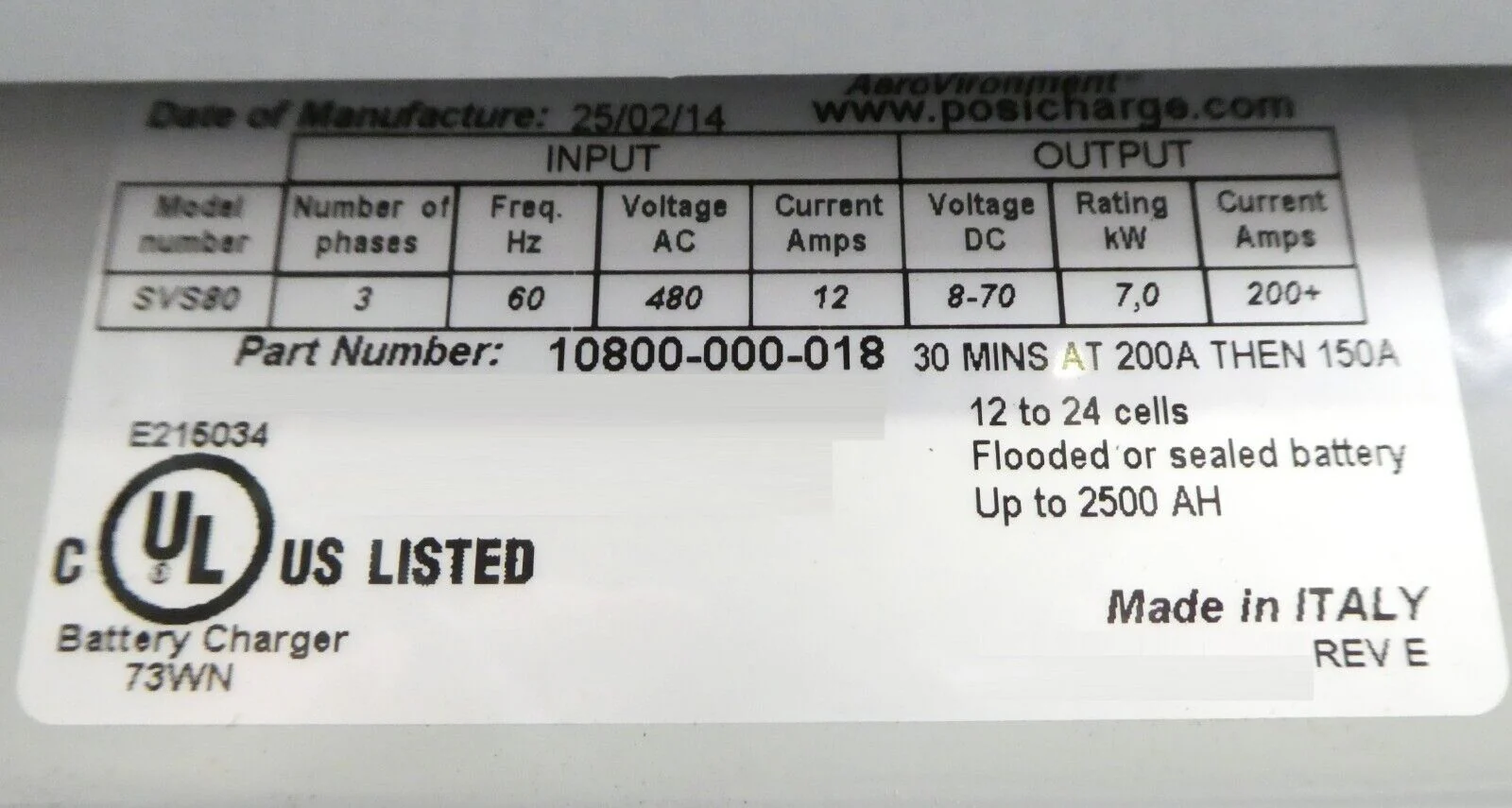 PosiCharge 10800-000-018 SVS80 Single Port MHE Battery Charger No Display Spare - Image 10