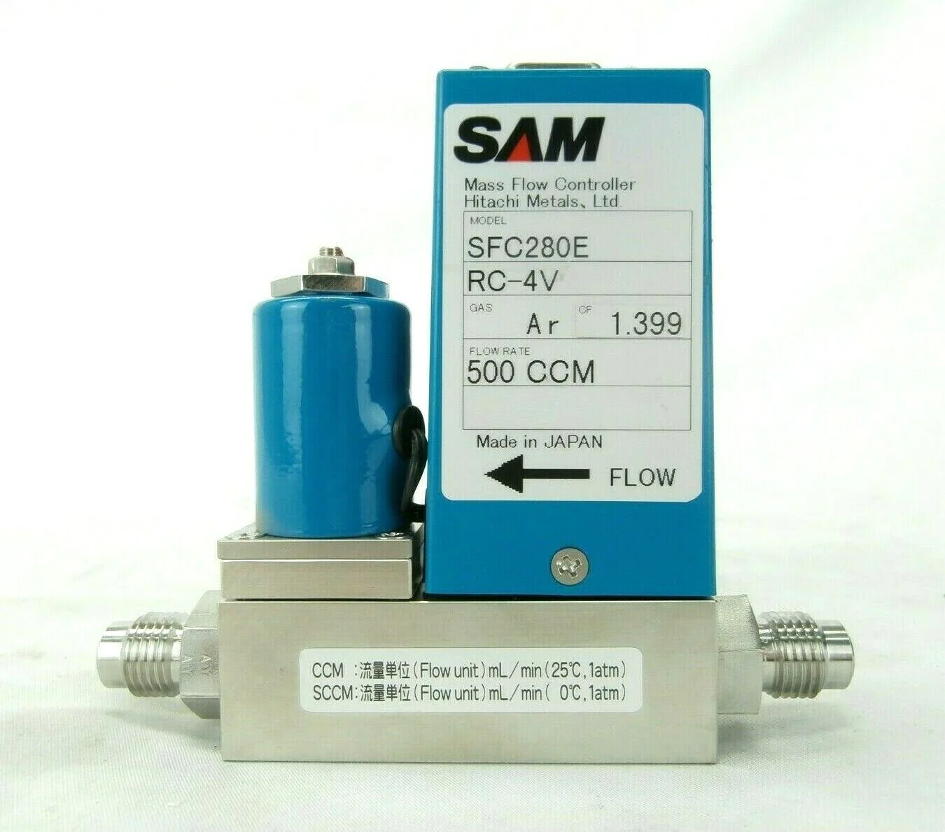 SAM Hitachi Metals SFC280ERC-4V Mass Flow Controller MFC SFC-280E 500 CCM Ar - Image 3