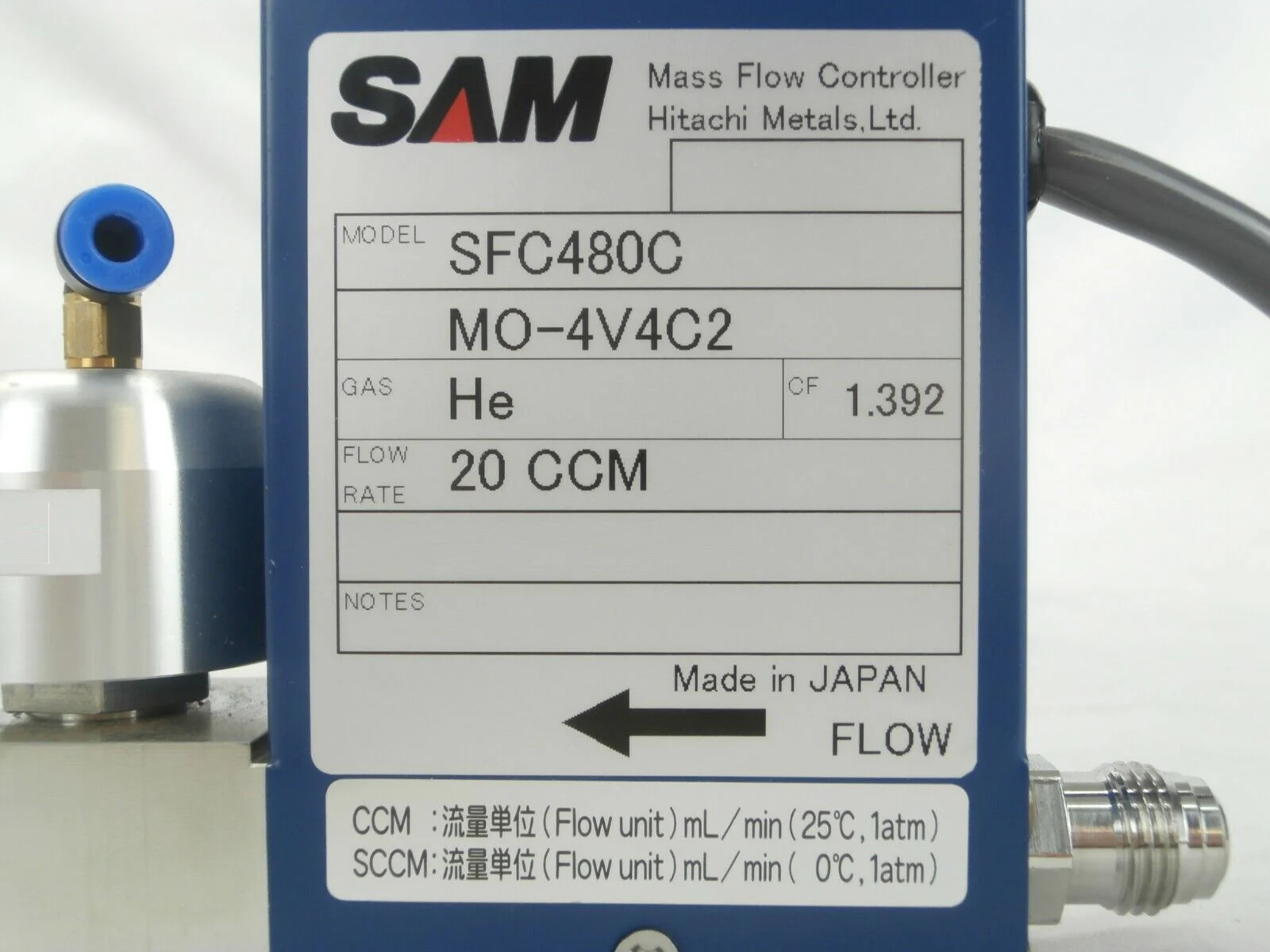 SAM Hitachi Metals SFC480C Mass Flow Controller MFC SFC-480C 20 CCM He Working - Image 12