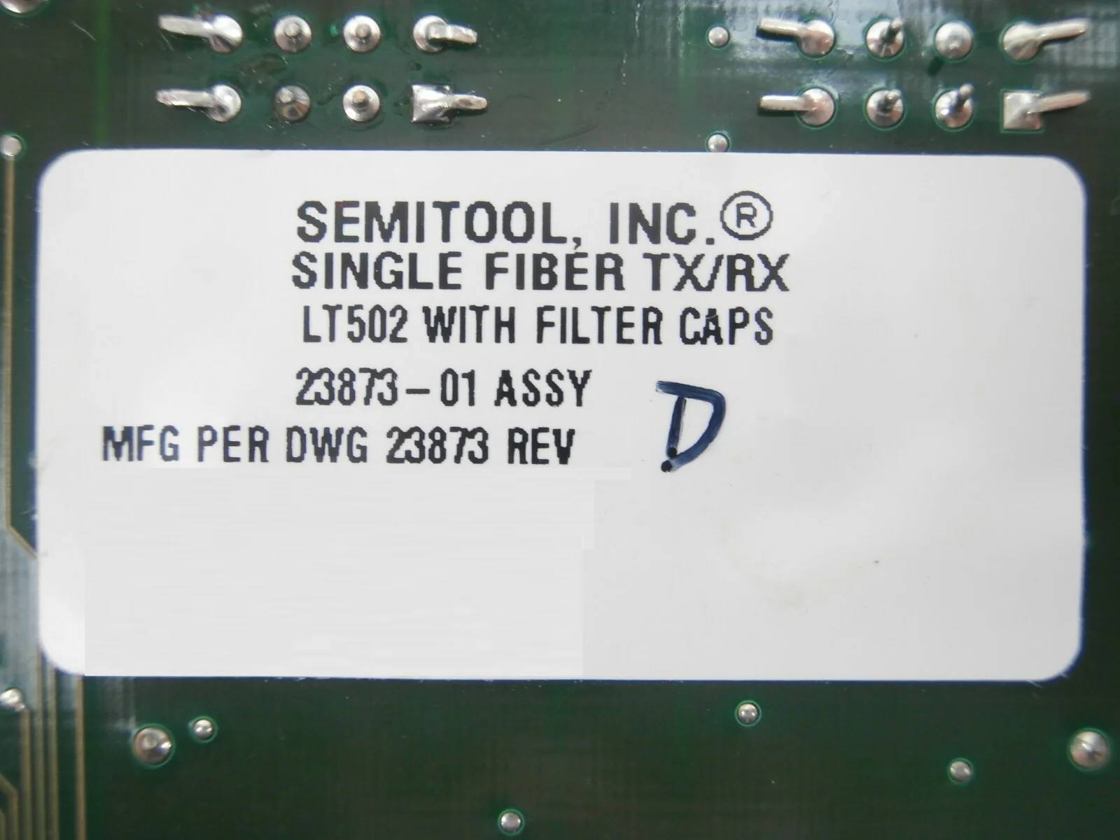 Semitool 23873-01 Single Fiber Transceiver Board PCB TX/RX LT502 Refurbished - Image 10