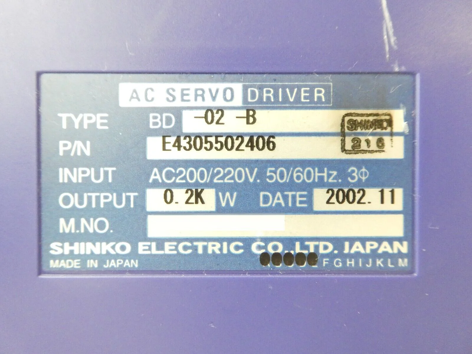 Shinko Electric E4305502406 AC Servo Driver BD-02-B Lot of 2 300mm OHV Working - Image 10