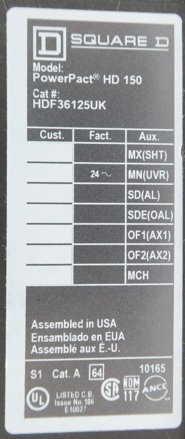 Square D HDF36125UK Circuit Breaker PowerPact HD 150 New Surplus - Image 11