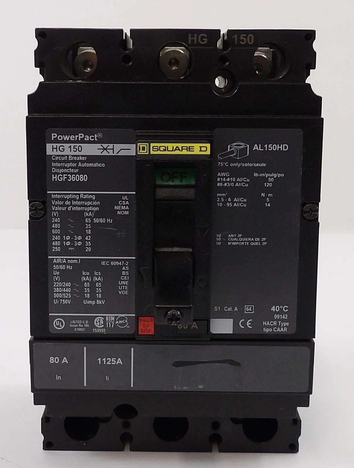 Square D HG 150 Circuit Breaker HGF36125 HGF36080 Reseller Lot of 2 Working - Image 2