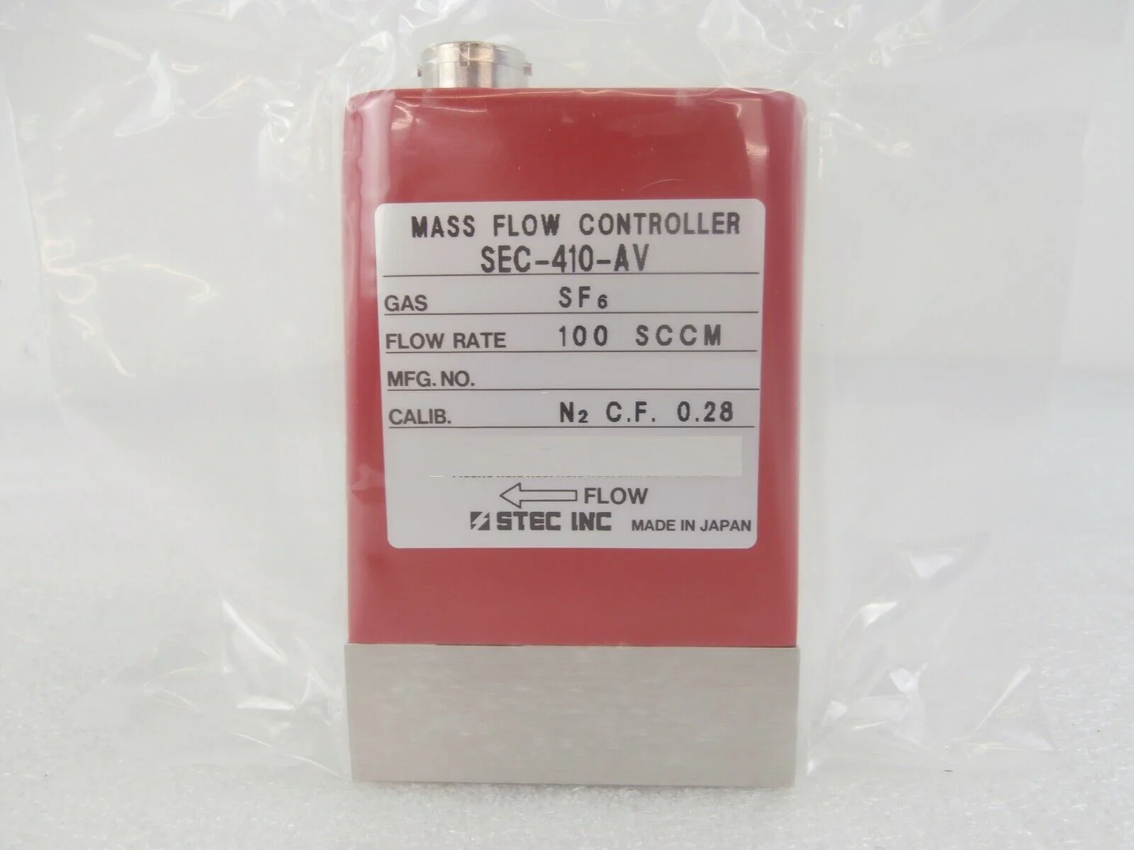 STEC SEC-410-AV Mass Flow Controller MFC SEC-410 100 SCCM SF6 New Surplus - Image 3