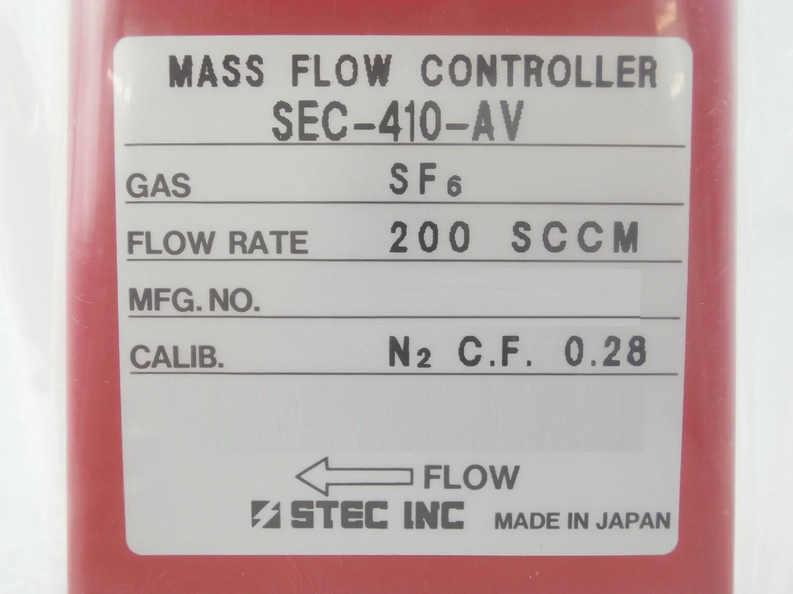 STEC SEC-410-AV Mass Flow Controller MFC SEC-410 200 SCCM SF6 New Surplus - Image 12