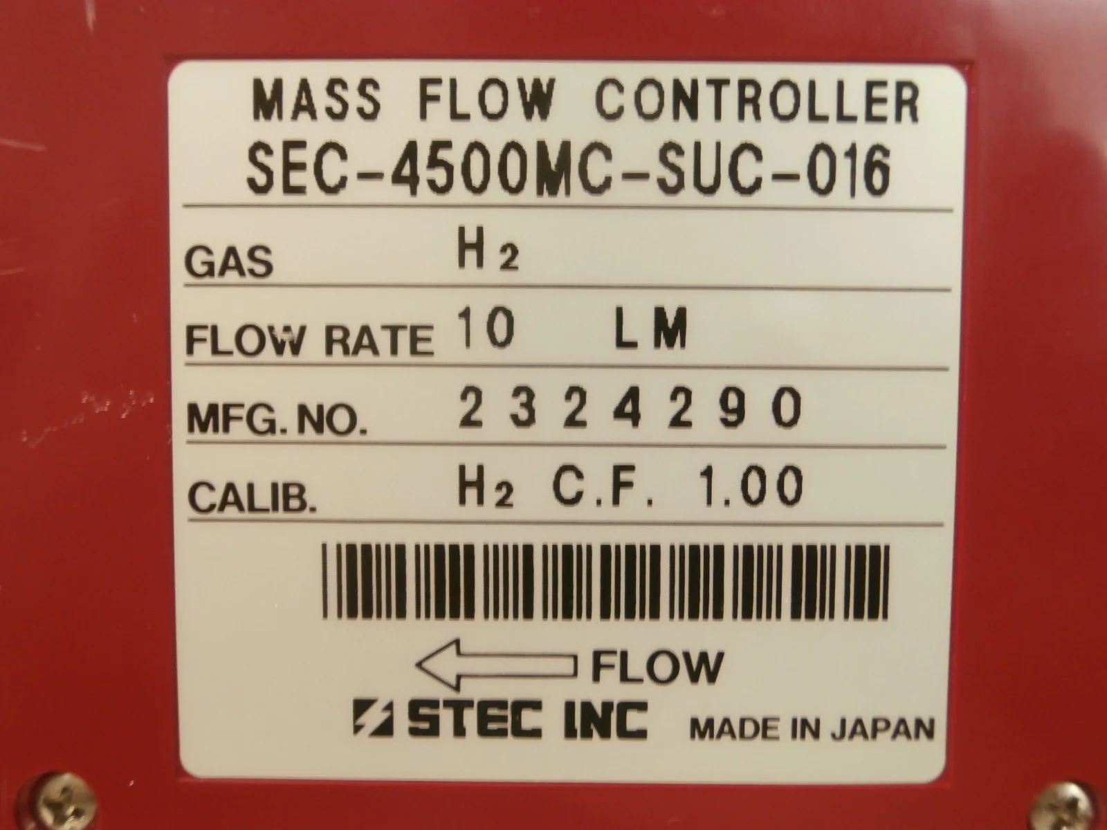 STEC SEC-4500MC-SUC-016 Mass Flow Controller MFC SEC-4500 10 LM H2 Used Working - Image 9