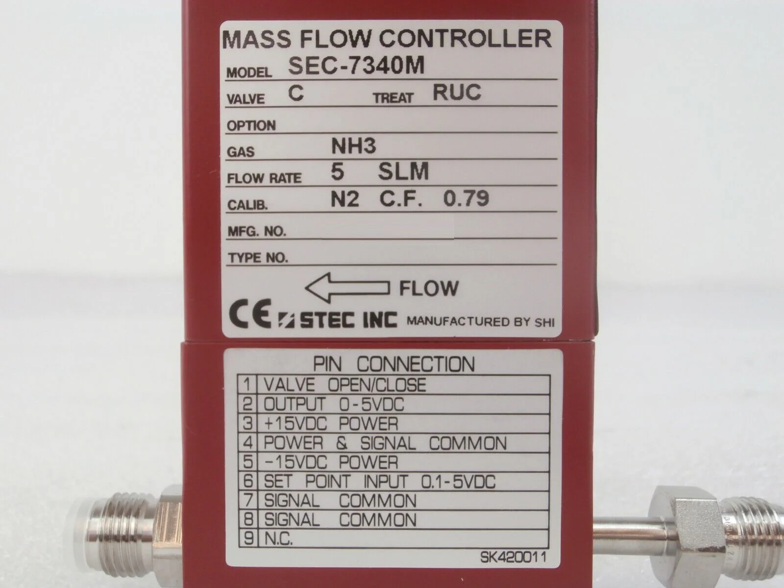 STEC SEC-7340M Mass Flow Controller MFC 5 SLM NH3 Manufacturer Refurbished - Image 12