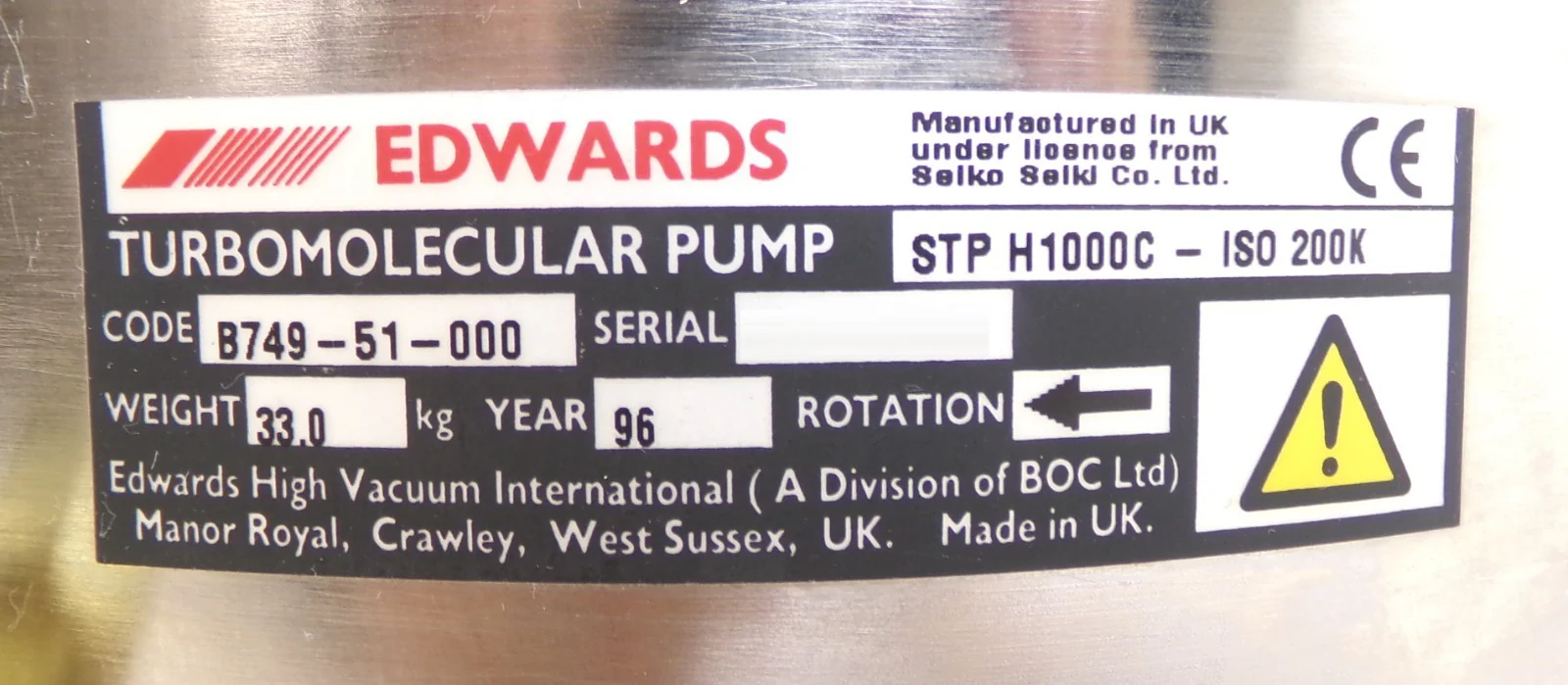 STP-H1000C Edwards B749-51-000 Turbomolecular Pump ISO200K Working Surplus - Image 15
